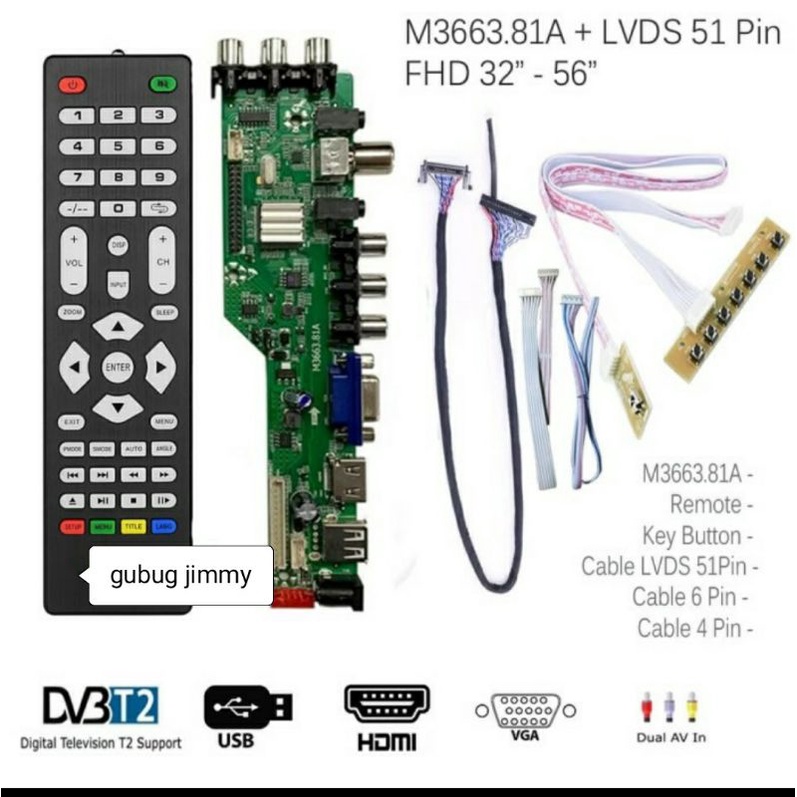 mesin tv led lcd universal digital dvb t2 mainboard tv 51pin lvds uhd