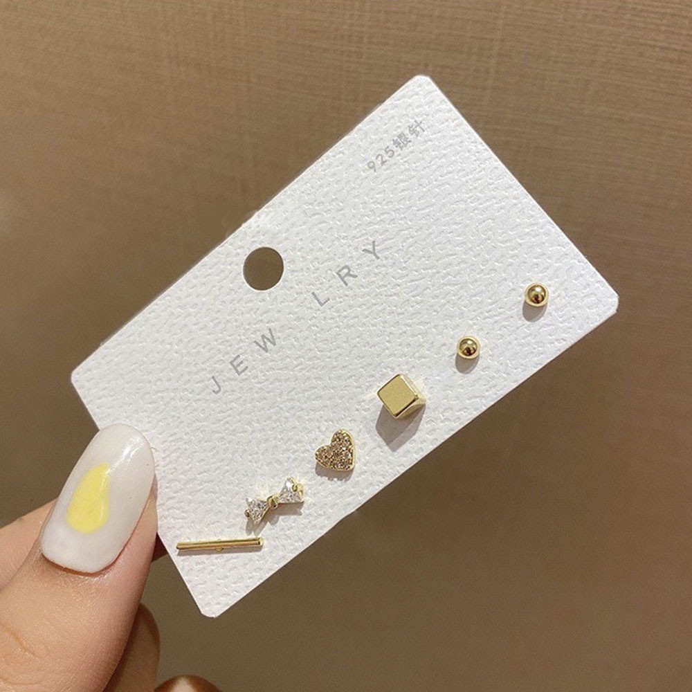 6pcs / Set Anting Tusuk Desain Geometri Hias Zircon Gaya Minimalis Untuk Wanita