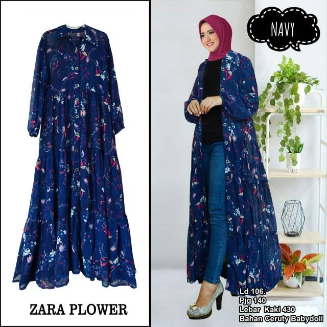 Zara Flower Outer bunga floral cardigan luaran panjang berlapis