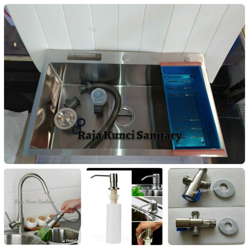 Paket Lengkap Kitchen Sink BOLZANO VENICE 8050 + Kran Tarik Stainless SUS 304  Panas Dingin/Dingin