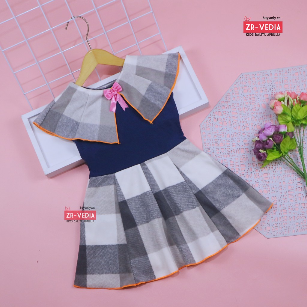 (BAHAN BLUDRU) Dress Yolla size 1-2 Tahun / Dres Cape Anak Perempuan Murah Baju Kensi Cewek Natal