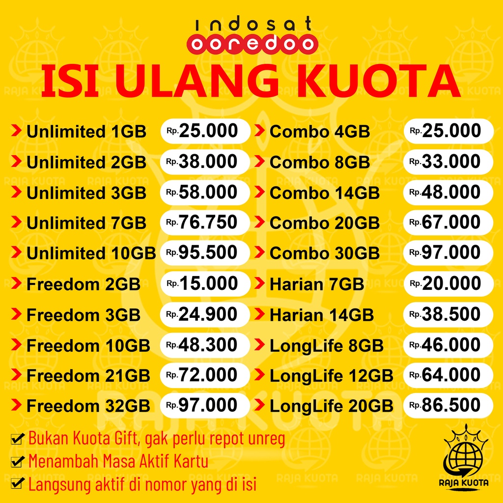 Inject Kuota Indosat Bukan GIFT Freedom Internet Unlimited Combo Menambah Masa Aktif