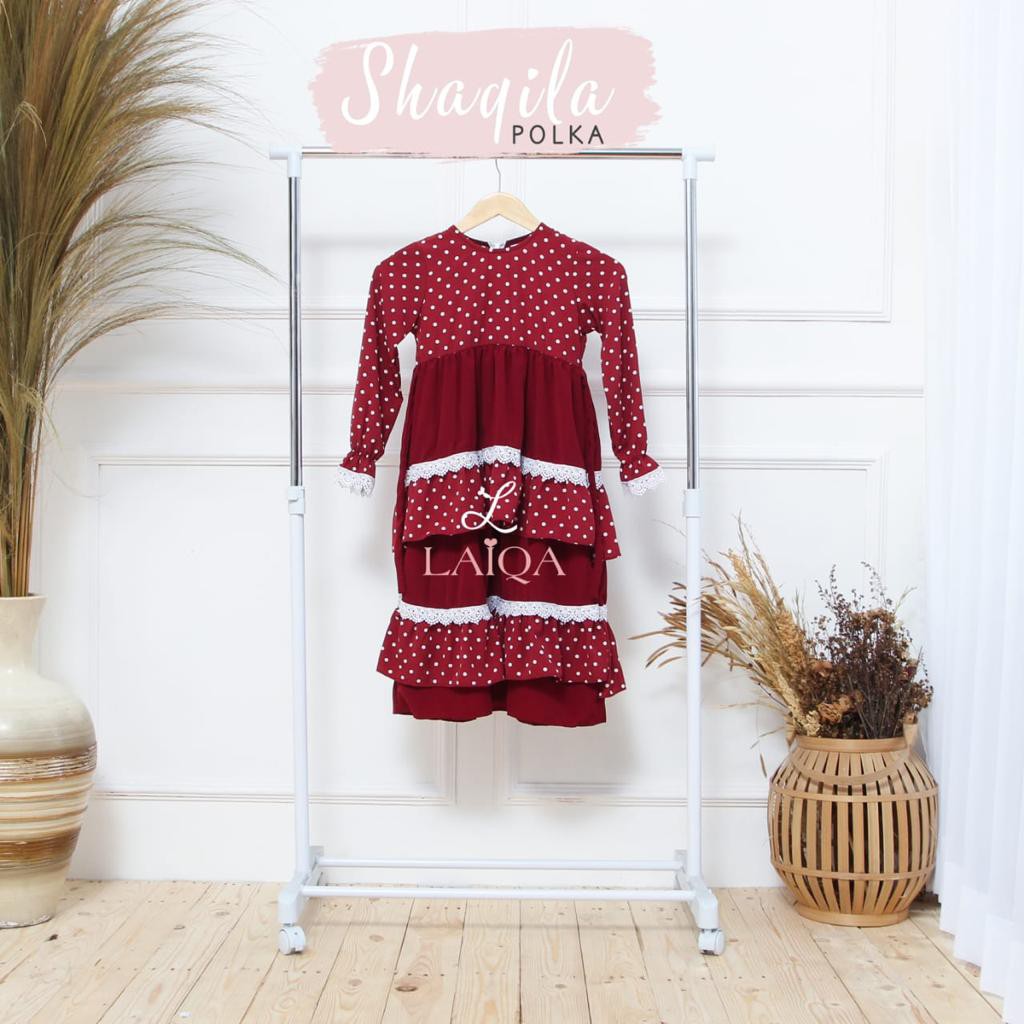 Gamis Anak, Shaqila Polka series Merah 3 - 8 Tahun by LAIQA