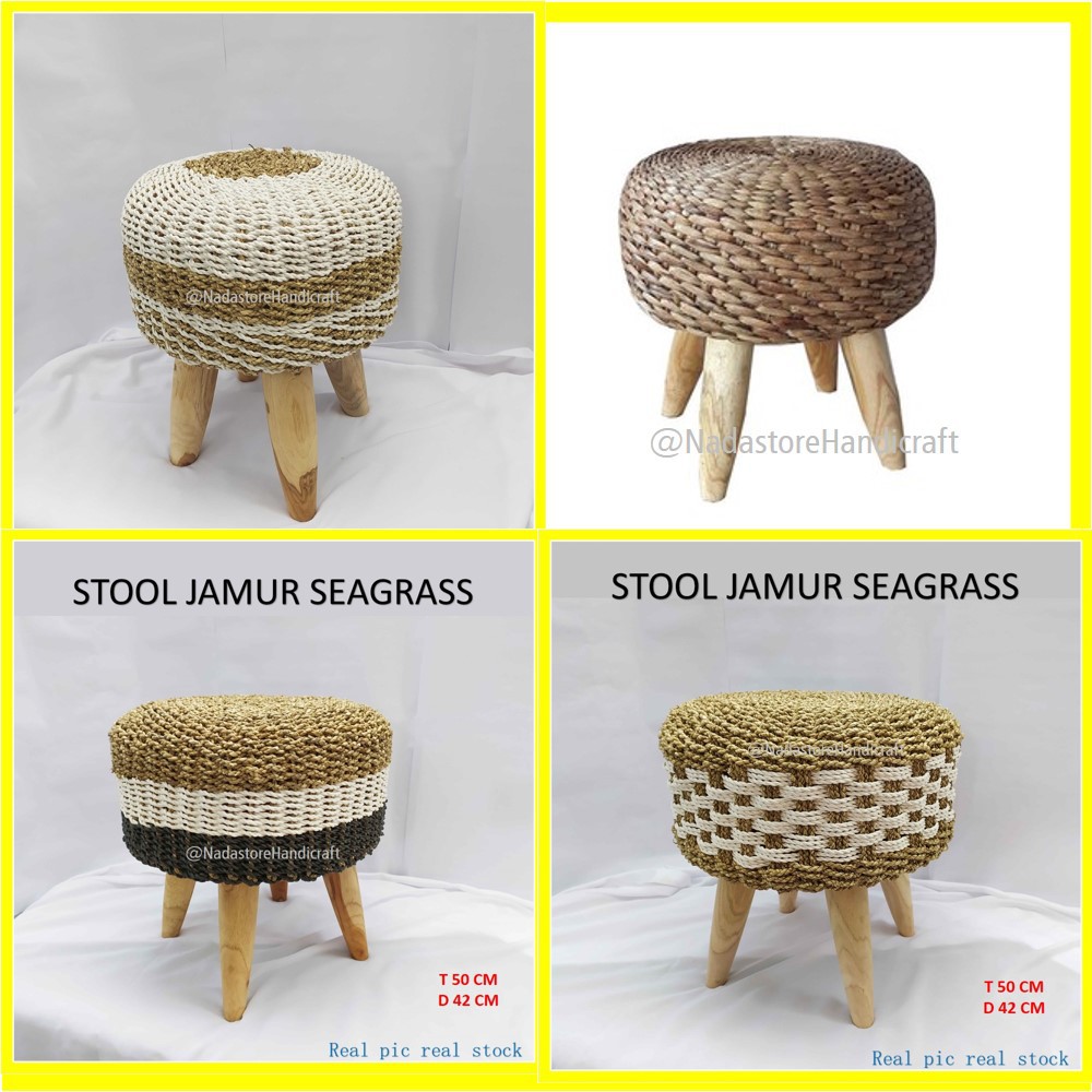 Kursi anyaman stool jamur seagrass Kaki Lancip Diameter 42 Tinggi 48 cm