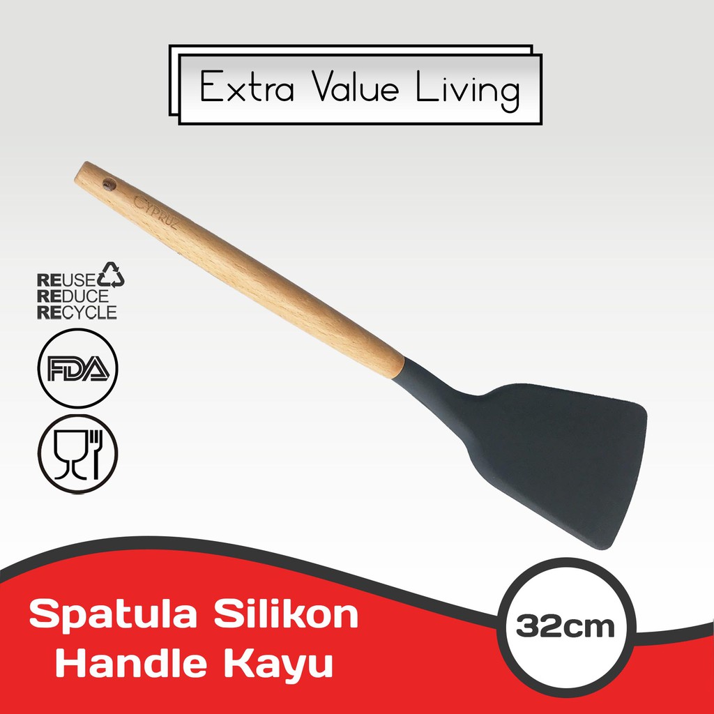 CYPRUZ Spatula Silikon Gagang Kayu Abu Sutil Sodet EVL-AM-0930-AU-TR