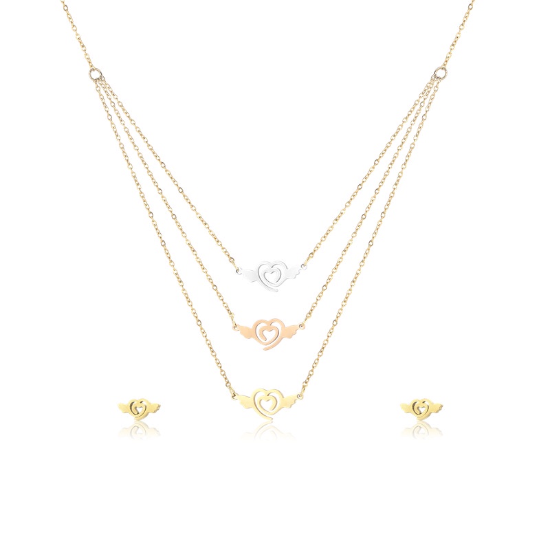 Ornamen stainless steel lapis kalung Cinta Malaikat sayap cinta kalung dan anting-anting suite