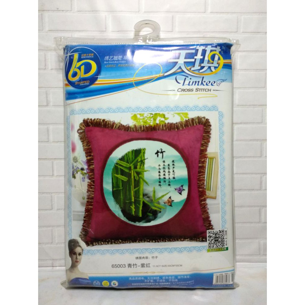 Paket DIY Craft Sulam Kristik Strimin TIMKEE 65003 Sarung Bantal Cushion Bamboo Bambu Oriental