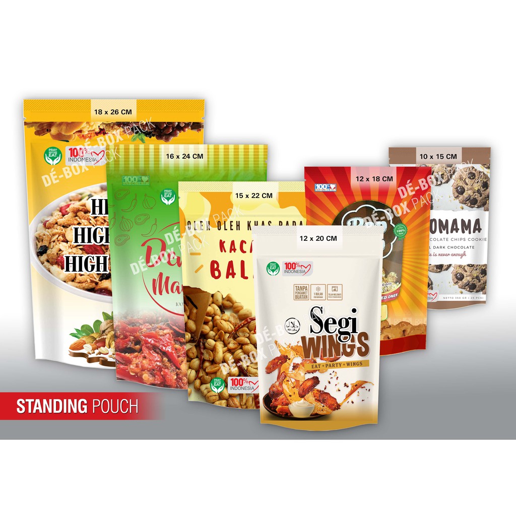 Standing Pouch Cetak Custom Design Ukuran 16 x 24 cm