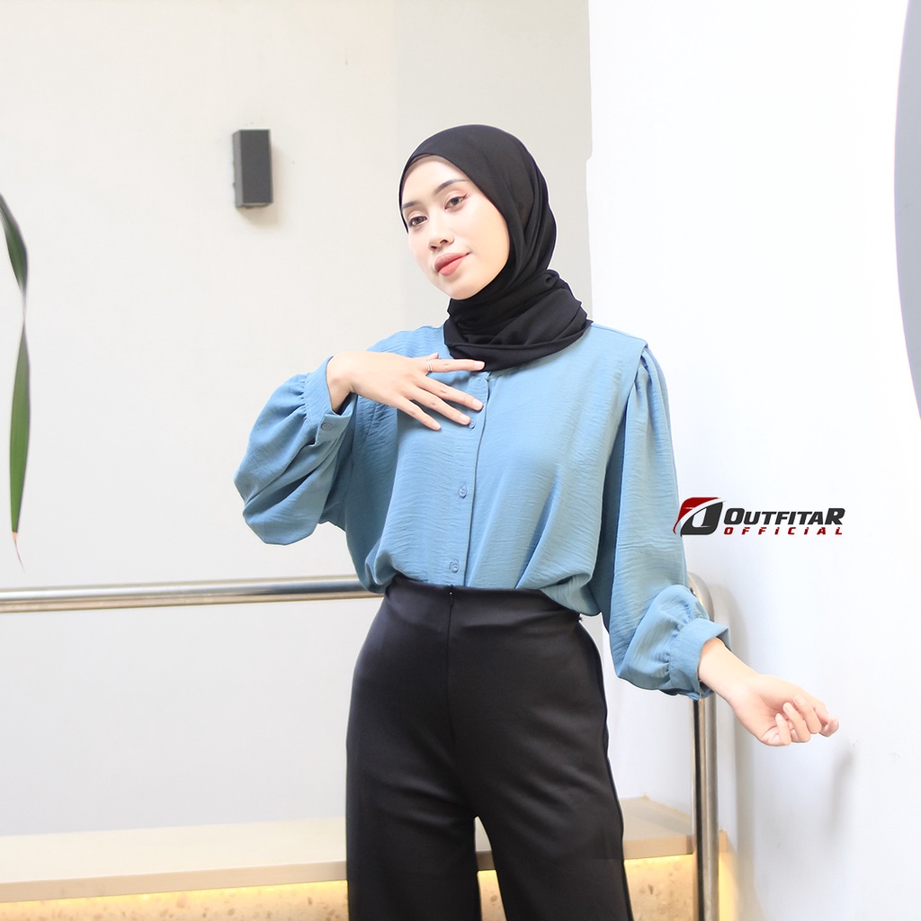 Kemeja Wanita Oversize Lesley River Blouse Oneck Longsleeve Hight Quality Premium