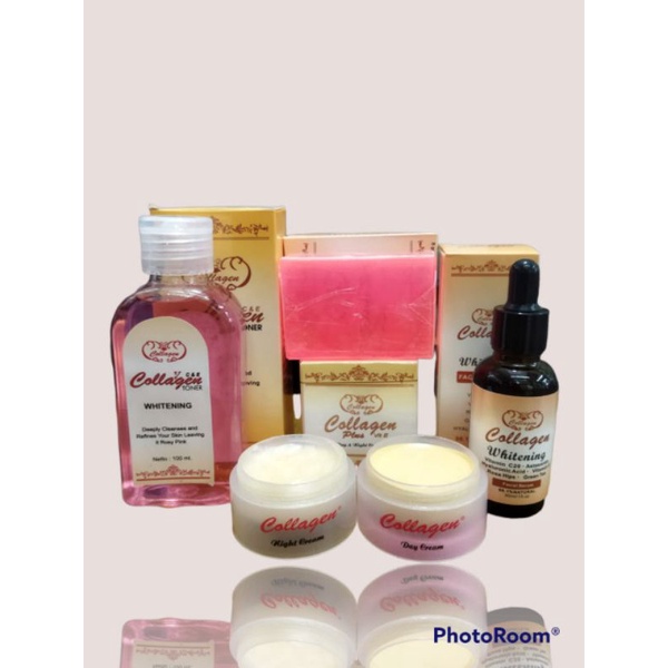 ( PER SET ) Paket Cream Collagen complit 5in1 (  CREAM SIANG+ MLAM  ,SABUN,toner, serum ) /