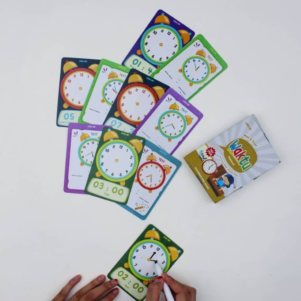 Flash Card Wipe &amp; Clean Waktu - Kartu Edukasi Belajar Anak - Konsep Studio Original