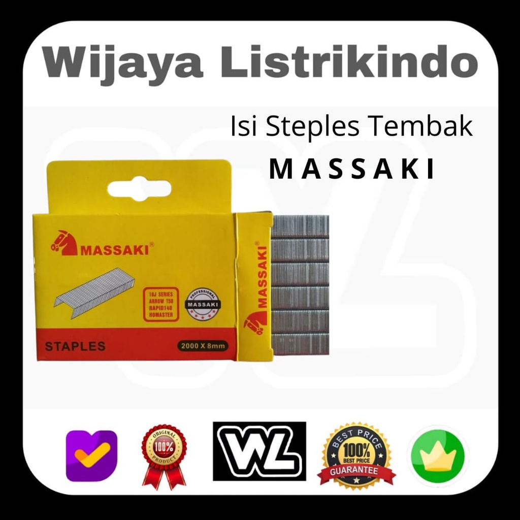 

Isi Staple Gun 2000 pcs x 8mm Massaki staples tembak stapler mollar