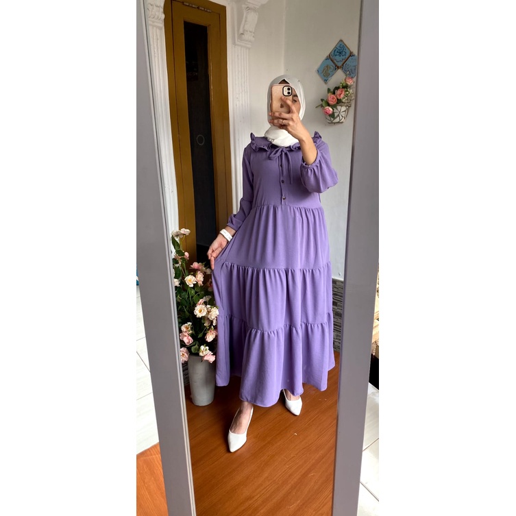 Luna Midi Dress | Gamis Rayon Crinkle Air Flow Ruffle Wudhu Friendly