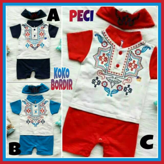 KOKO ANAK BAJU BAYI LAKI LAKI Pakaian Aqiqah Busana Muslim Pesta Kado Lahiran Newborn Peci