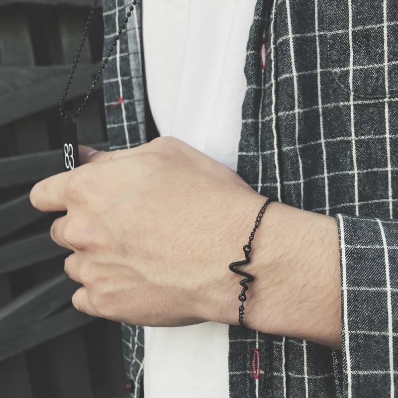 Gelang Tangan Rantai Aksen Detak Jantung ECG Untuk Perhiasan Pria / Wanita