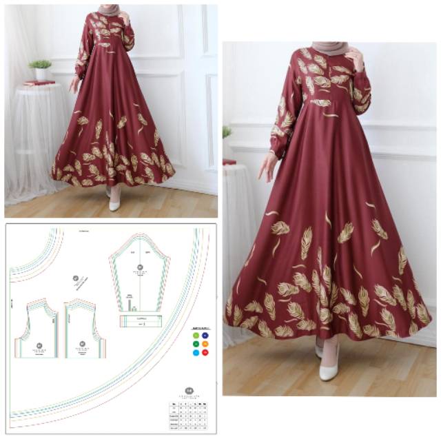 Pola Gamis Payung Busui 6 size S - 3XL