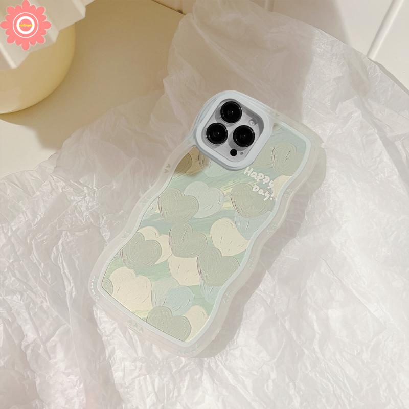 Soft Case TPU Motif Lukisan Minyak Hati Hijau Untuk IPhone 11 12 13 14 Pro MAX 7Plus 6 6s 7 8 14 Plus XR X XS MAX SE 2020