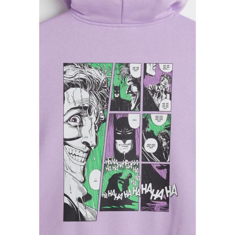 Hoodie H&amp;M Hnm Batman Lilac Purple Pria Wanita Full Tag Free Paper Bag