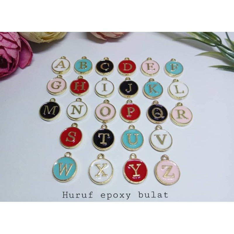 (U-Z) Huruf epoxy bulat / Charm huruf /Liontin huruf
