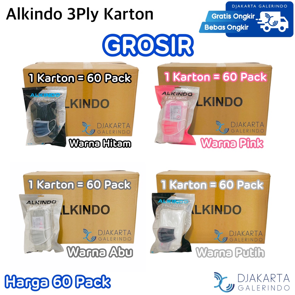 Masker Alkindo 3Ply Grosir Perkarton isi 60 Pack