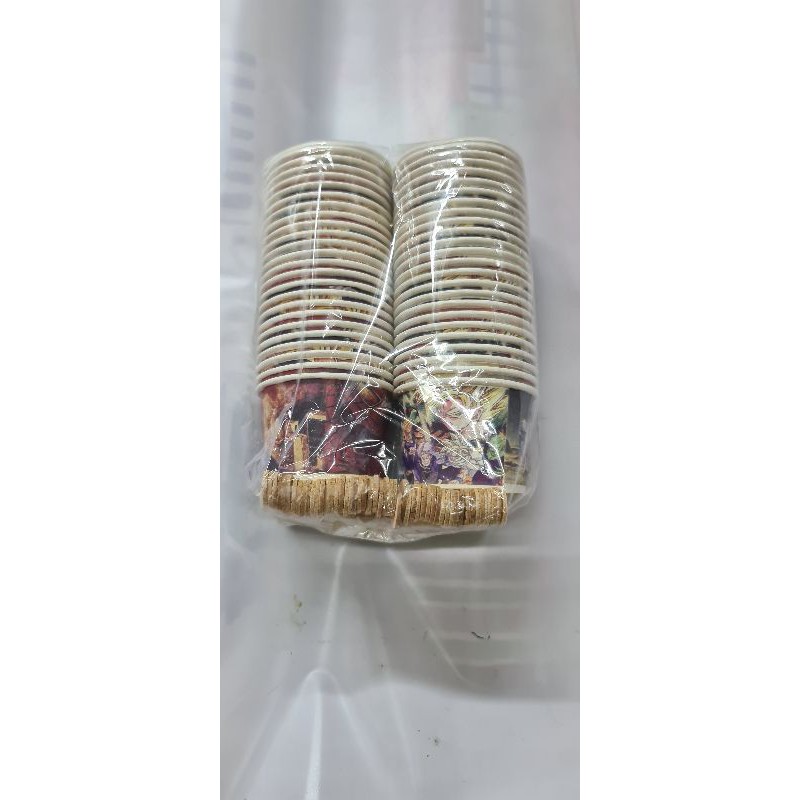 Paper cup ice cream motif kartun + sendok kayu / gelas kertas motif kartun untuk es krim + sendok