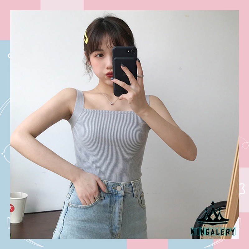 ✨WINGALERY✨ Tank Top Wanita Square Neck Tank Top Import Style Korea 4039