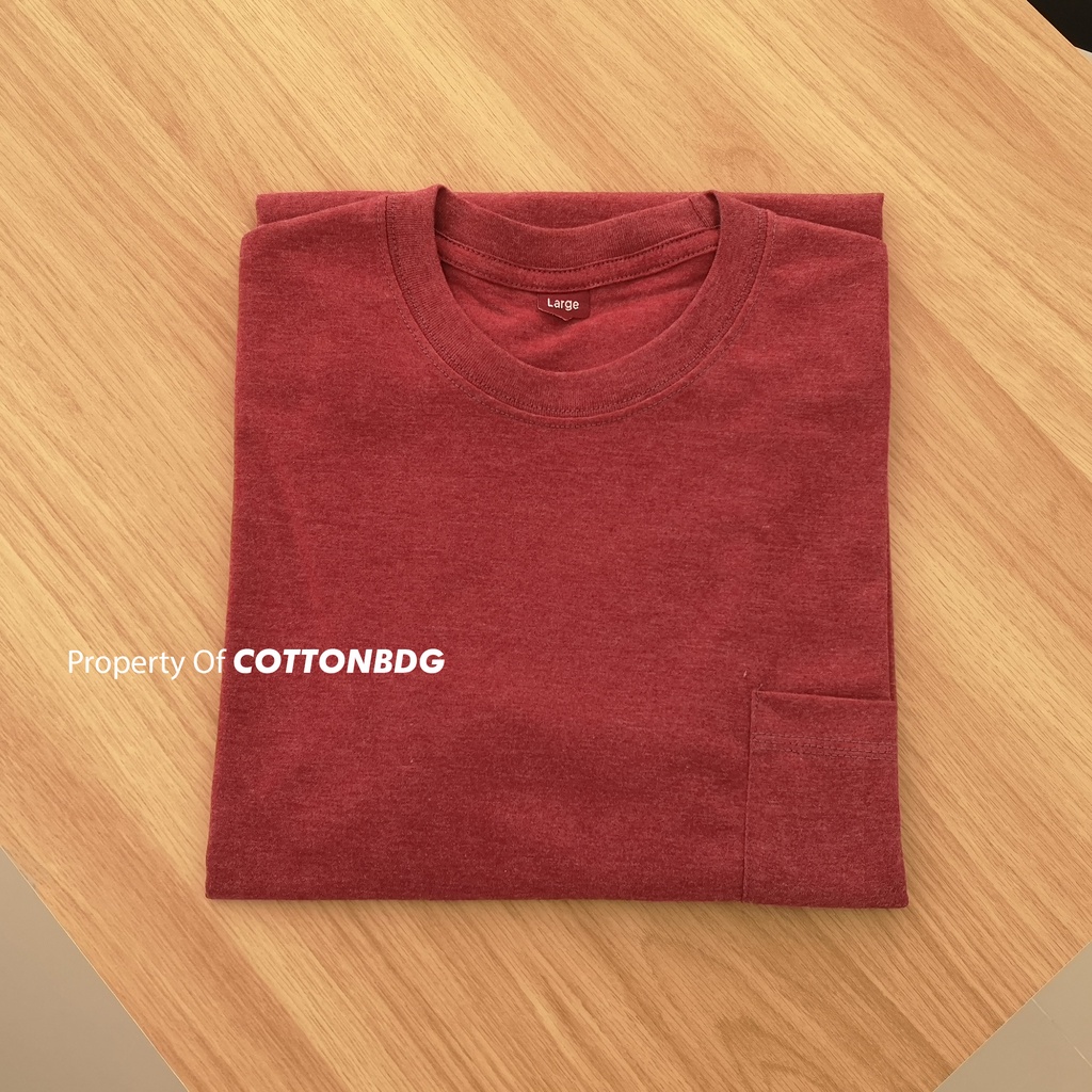 KAOS POLOS SAKU PRIA POCKET TANGAN PENDEK WARNA MAROON MISTY UKURAN S-XL BAHAN TWOTONE 30S ORGINAL