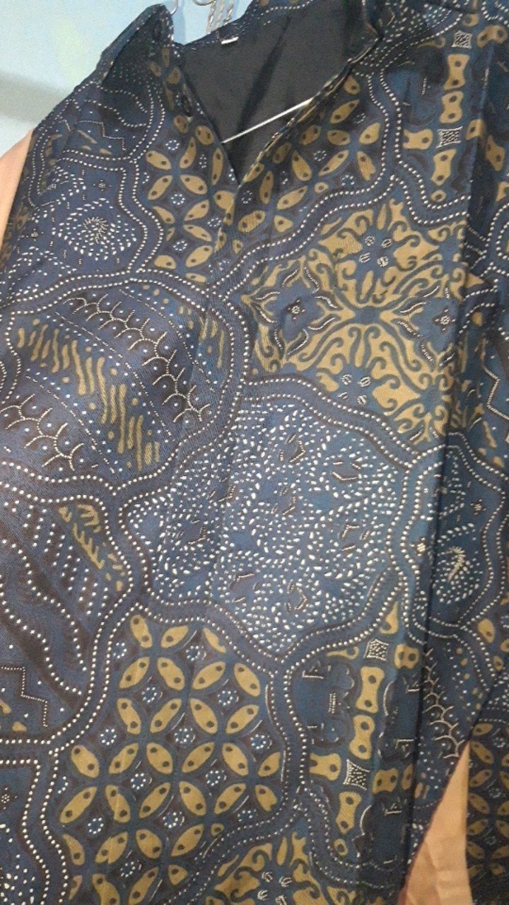 Kemeja Batik Pria Modern Lengan Panjang Pendek Full Furing - Baju Hem Batik Pria Solo Biru Navy
