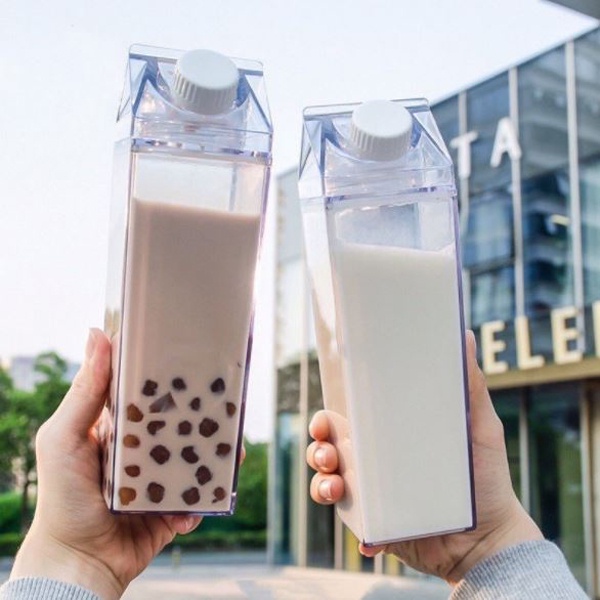 Botol minum bentuk kotak susu transparan unik Milk Box Bottle botol estetik minimalis botol kulkas MK1170-3