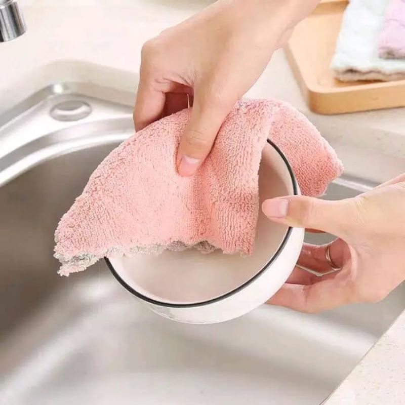 Kain Lap Anti Minyak Dapur Serap Air Tangan Cuci Piring Microfiber