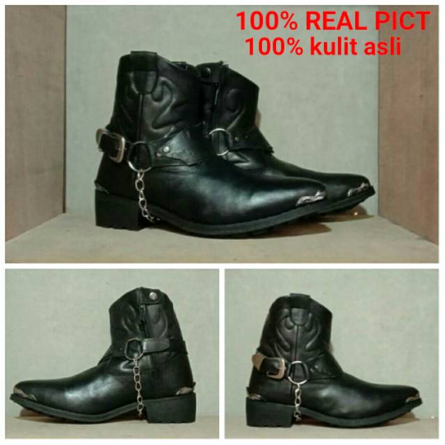 Sepatu JungleBoot Kulit Asli Motor Gede Bikers Touring Moge Cowboy Jenggel Laki