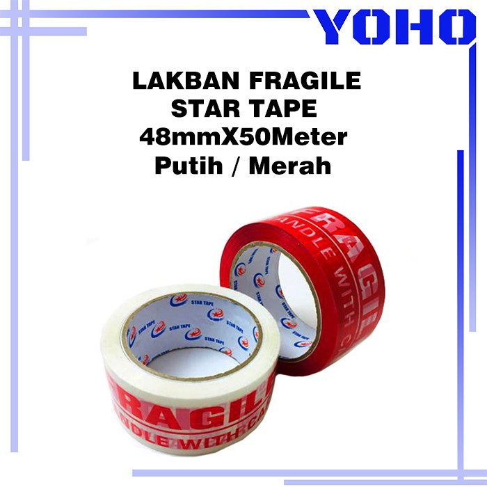 Lakban Fragile STAR TAPE Jangan Dibanting Merah/Putih 48mmX50Meter