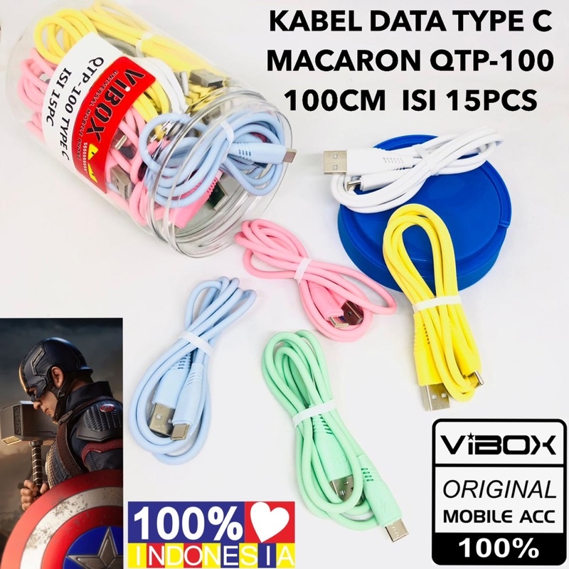 {isi 15pc} KABEL DATA TOPLES TYPE C VIBOX MACARON 3A QTP-100 ORIGINAL