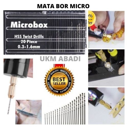 Mata Mini Bor Mikro Twist Drill HSS ukuran 0.3-1.6mm 20pcs 111156
