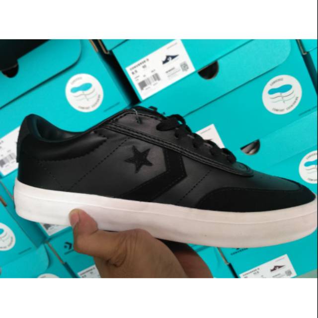 SEPATU CONVERSE COURTLAND BLACK LEATHER 100% ORIGINAL
