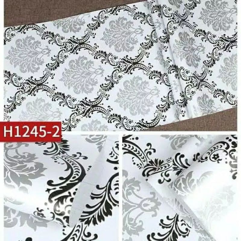 Wallpaper Dinding Motif Batik Hitam Silver Ukuran 10 Meter x 45 CM