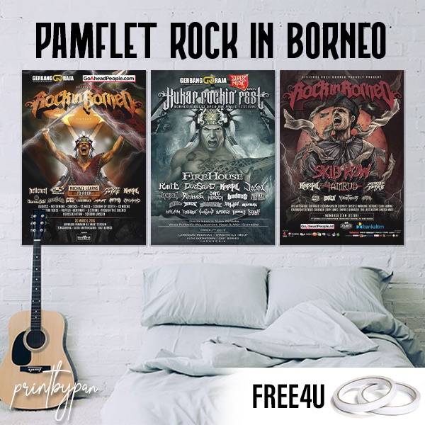 Poster ROCK IN BORNEO (Kukar Rockin Fest) Metal Festival Pamflet Event Band Metal Rock A3 A4 - Poste