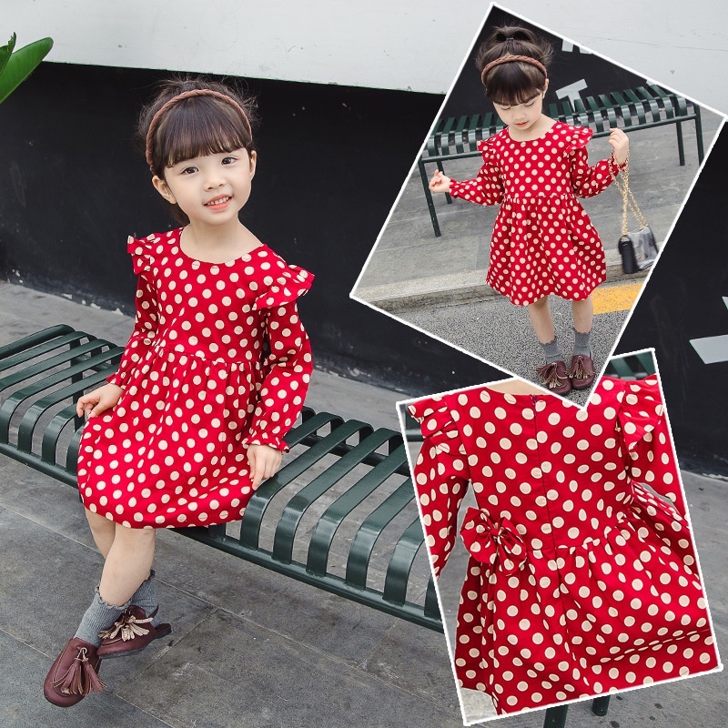 DR9-Dress Anak Bayi Perempuan Red Big Dot