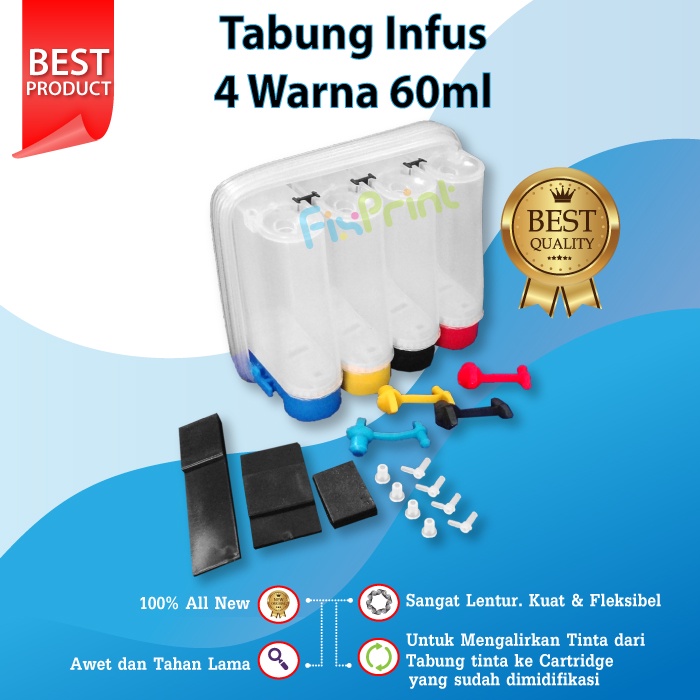 Tabung Infus Modif CISS Printer Canon HP Epson Sepatu 4 Warna 60ml Printer Ip2770 Mp287 Ts307 Mg2570s Mg2577s