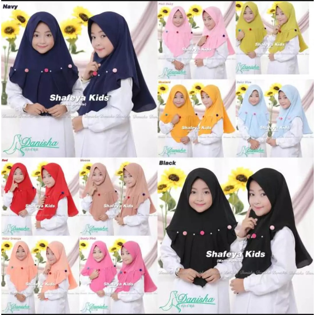 Jilbab Anak Rempel Renda Pompom Usia 3-7 Tahun Bahan Jersey Terbaru Termurah / Alody's Collection