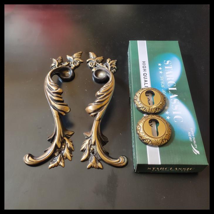 KUNCI PINTU RUMAH / HANDLE PINTU KUNINGAN MOTIF CAKAR ANTIK SET KUNCI