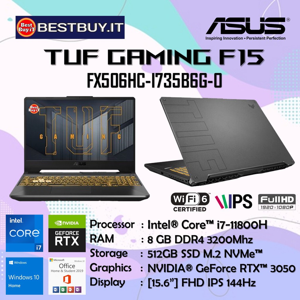 ASUS TUF GAMING F15 FX506HC I7-11800H 8G 512G RTX 3050 144Hz W10 OHS