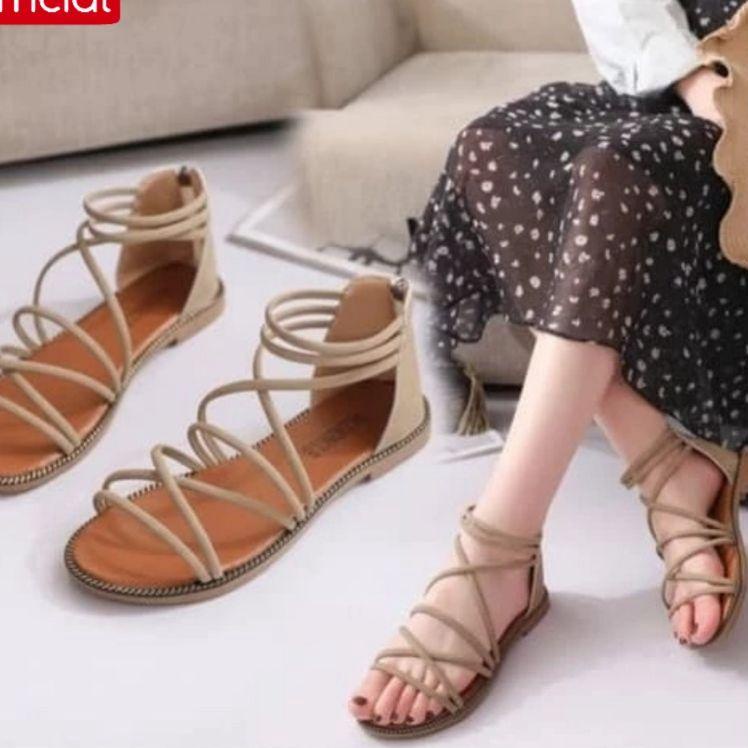 Buruan beli Mh17 sandal sendal wanita flat flatshoes pantai jelly teplek tali silang lilit gladiator