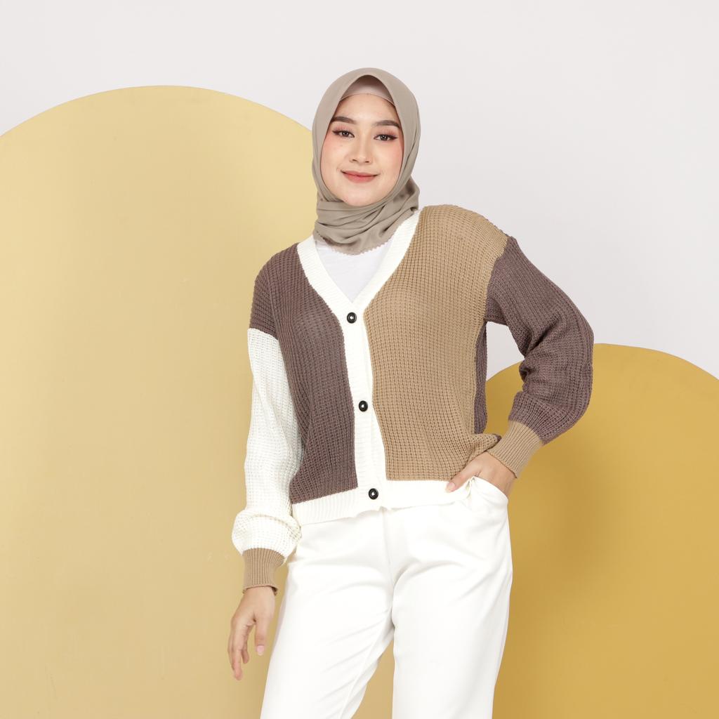 Baju Muslim Modern CARDIGAN 3TONE Bahan Knitted  Cardi Modern Casual Pakaian Wanita Kekinian Atasan Muslim Hijab Luaran Casual Outher Fashion Hangat Murah Cardigan Simple Casual Baju Wanita Modern 2021