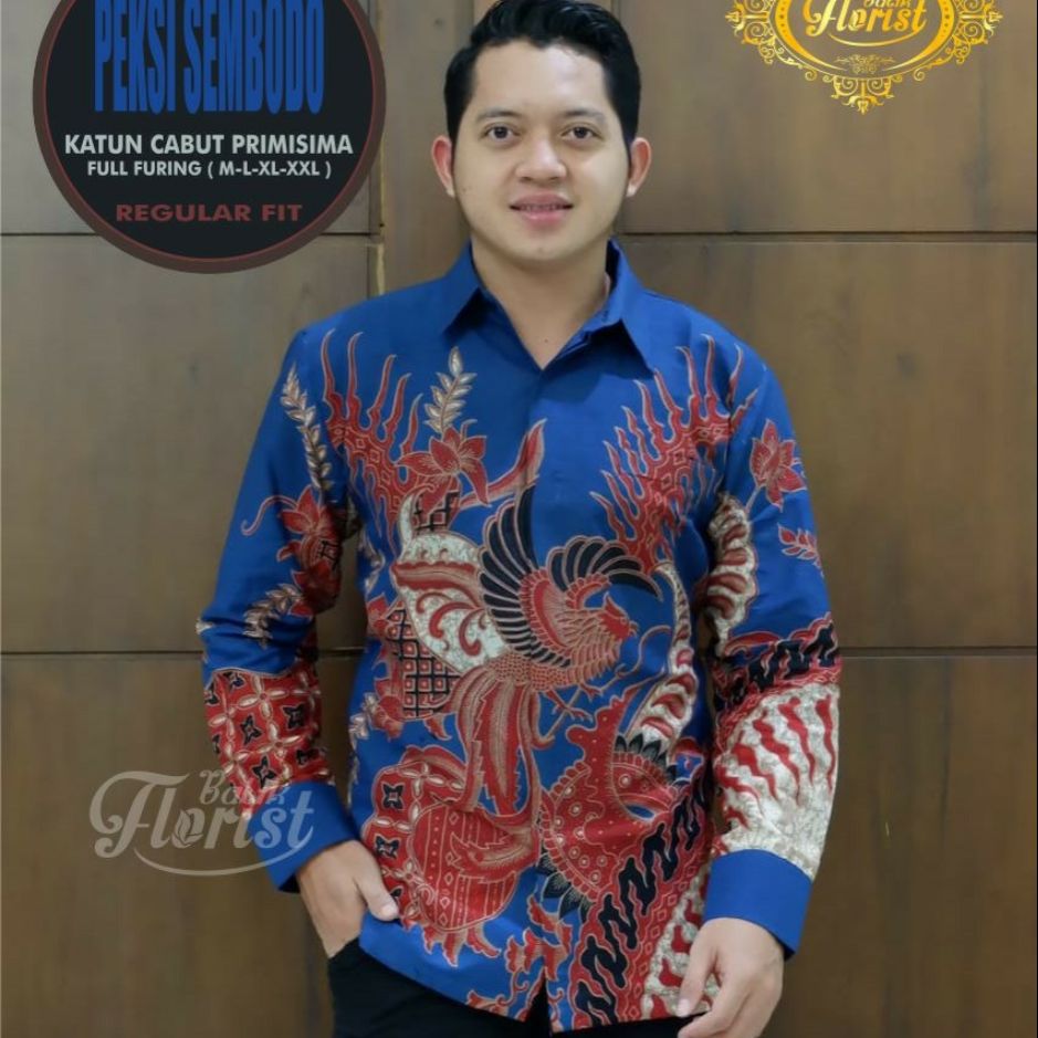 Kemeja Batik Lengan Panjang Warna Biru Baju Batik Terbaru SEMBODO BIRU Batik Lapis Furing Warna Biru