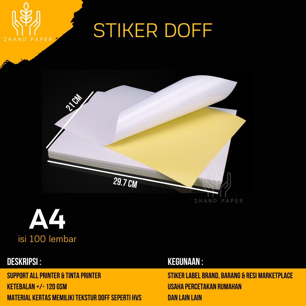 

Kertas Stiker Doff A4 isi 100 lembar / Stiker Label Nama A4 / Sticker Label Nama