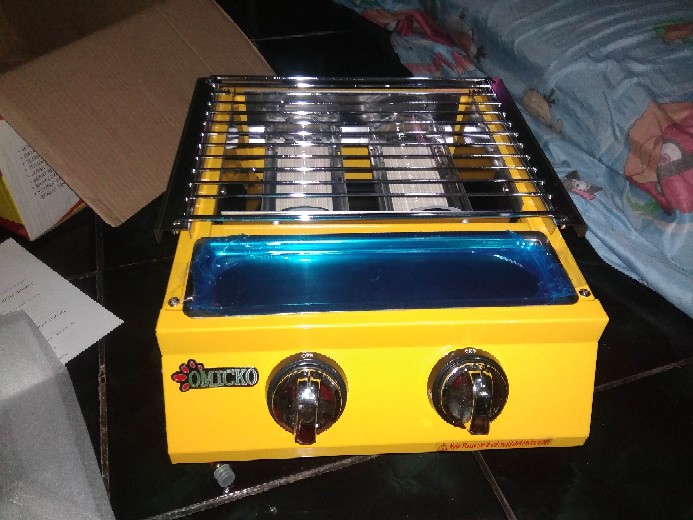 Kompor Panggang Sosis Seafood Omicko 2 Tungku + Kaca Pengaman/kompor Grill Pemanggang Sosis Bbq Sate