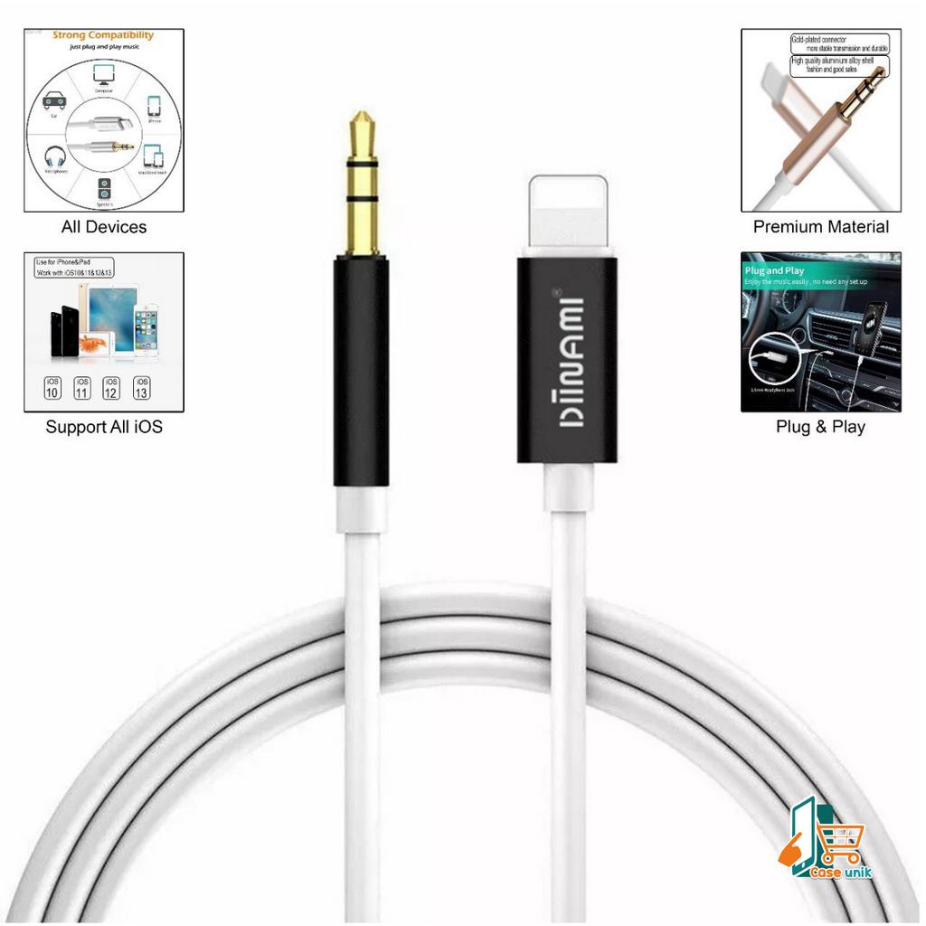 ￼DIINAMI KABEL LIGHTNING TO AUX 3.5MM ,TYPE C TO JACK 3.5MM PREMIUM NYLON KABEL AUDIO CS5753