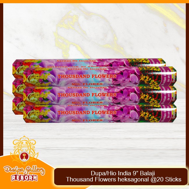 Dupa/Hio Wangi india 9&quot; Balaji Thousand Flowers Heksagonal @20 sticks (6pcs/box)