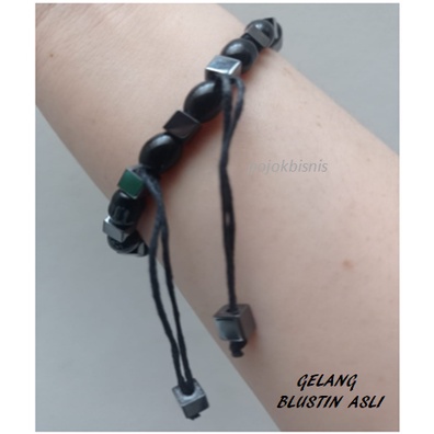 GELANG PRIA BLUSTIN / GELANG BATU NATURAL BLUSTIN / GELANG WANITA DEWASA / GELANG BATU HITAM BLUSTIN